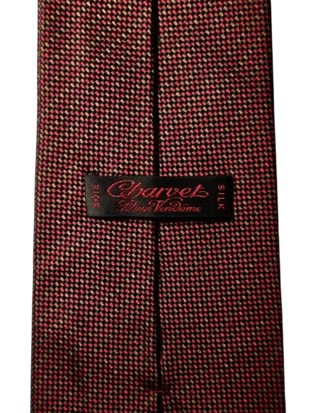Charvet Place Vendome Necktie Tie Red Brown Yellow Black Silk Made in France